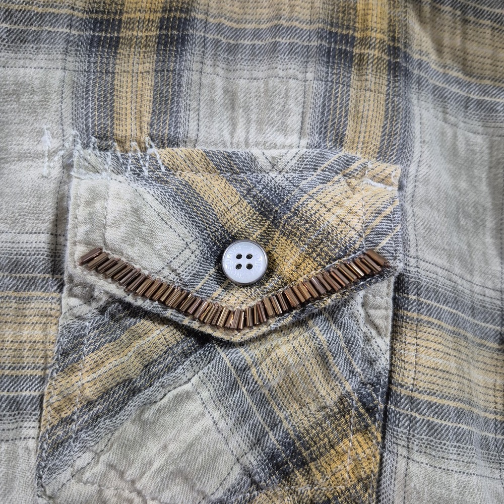 Vtg Y2K‎ Harley Davidson Shirt Womens Medium Tan Plaid Pearl Snap Western Rodeo - Picture 4 of 11